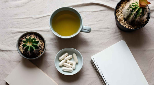 Natural supplements, tea and self-care tools to support PMS mood and hormone balance.